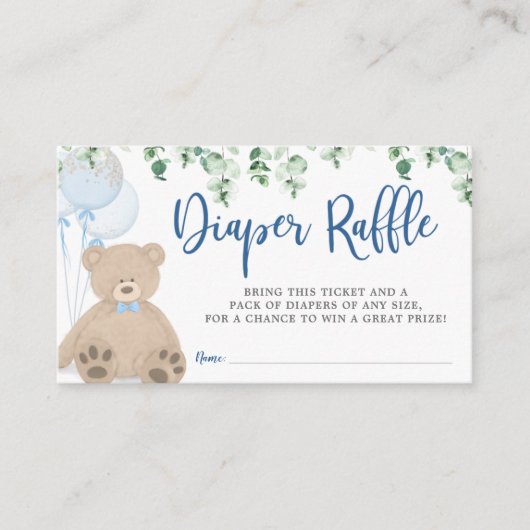 Teddy Bear Balloon Eucalyptus Nappy Raffle Ticket エンクロージャーカード (正面)
