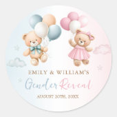 Teddy Bear Balloon Gender Reveal Sticker ラウンドシール (正面)
