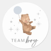 Teddy Bear Balloon Gender Reveal - Team Boy ラウンドシール (正面)