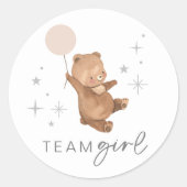 Teddy Bear Balloon Gender Reveal - Team Girl ラウンドシール (正面)