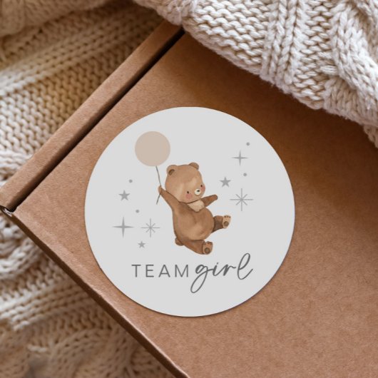 Teddy Bear Balloon Gender Reveal - Team Girl ラウンドシール
