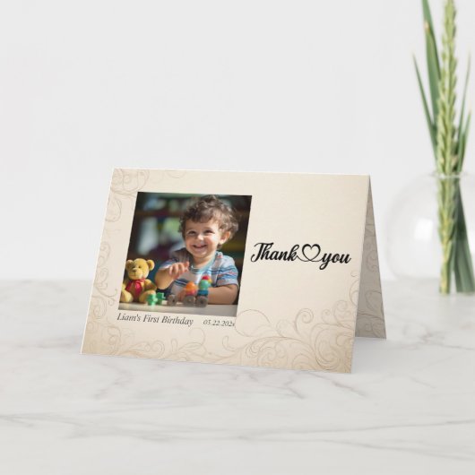 Teddy Bear Balloonsキッズフォト誕生日 サンキューカード (正面)