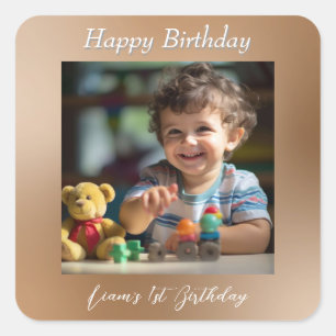 Teddy Bear Balloonsキッズフォト誕生日 スクエアシール