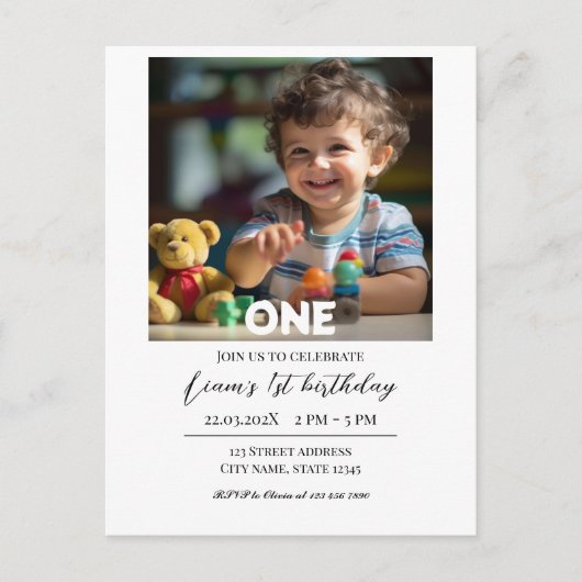 Teddy Bear Balloonsキッズフォト誕生日 ポストカード (正面)