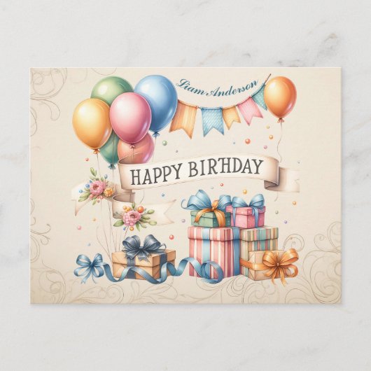 Teddy Bear Balloonsキッズフォト誕生日 ポストカード (正面)