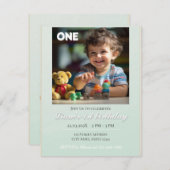 Teddy Bear Balloonsキッズフォト誕生日 招待状 (正面/裏面)