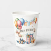 Teddy Bear Balloonsキッズフォト誕生日 紙コップ (裏面)