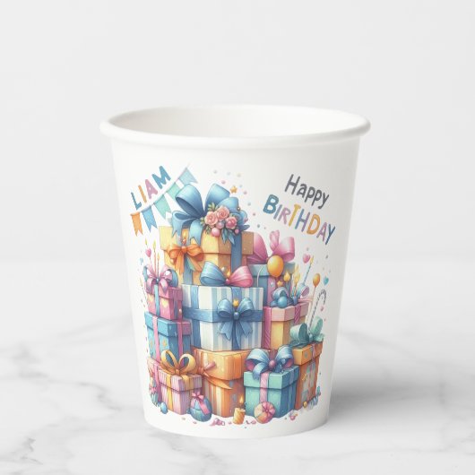 Teddy Bear Balloonsキッズフォト誕生日 紙コップ (正面)