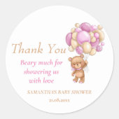 Teddy Bear Balloons女の子の赤ちゃんシャワーありがとうクラ ラウンドシール (正面)