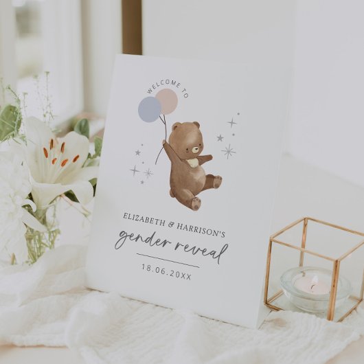 Teddy Bear Balloons性別がウェルカムサインを明らかにする 台座サイン