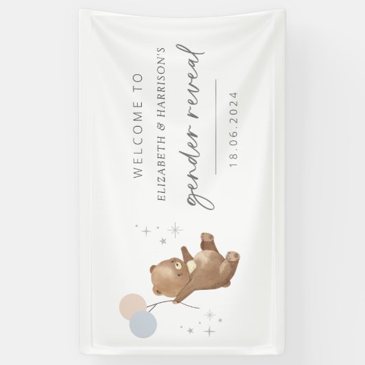 Teddy Bear Balloons性別がウェルカムサインを明らかにする 横断幕 (縦)