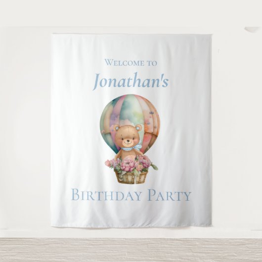 Teddy Bear Balloons誕生日背景 タペストリー (正面)