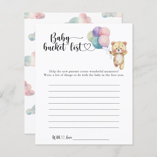 Teddy bear balloons -ベビーバケットリスト (正面/裏面)