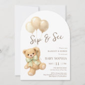 Teddy Bear Balloons Arch Sip and See 招待状 (正面)