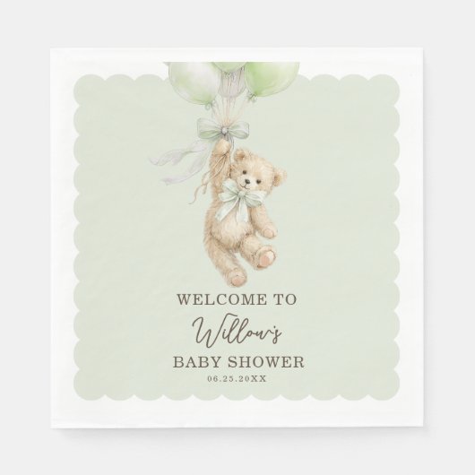Teddy Bear Balloons Baby Shower Napkins スタンダードランチョンナプキン (正面)