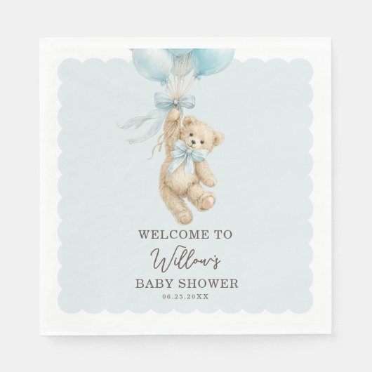 Teddy Bear Balloons Baby Shower Napkins スタンダードランチョンナプキン (正面)