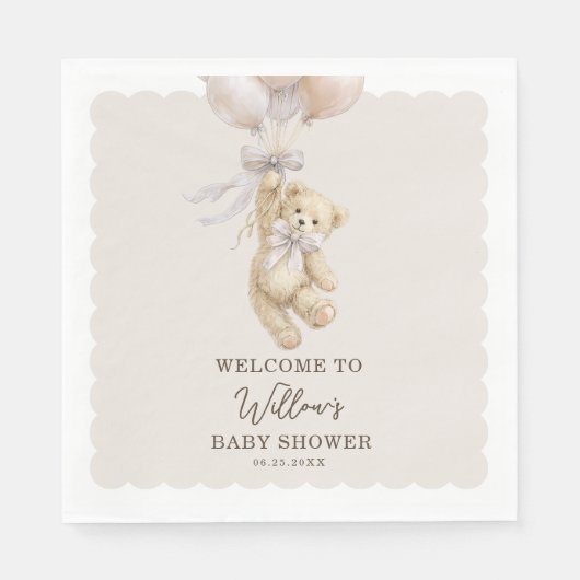 Teddy Bear Balloons Baby Shower Napkins スタンダードランチョンナプキン (正面)