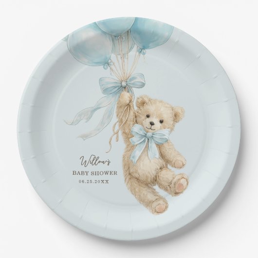 Teddy Bear Balloons Baby Shower Paper Plates ペーパープレート (正面)