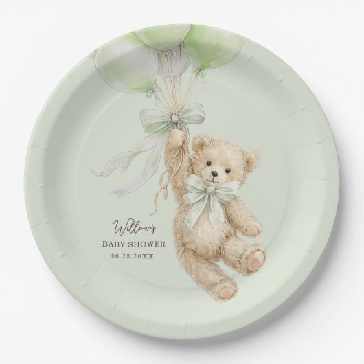 Teddy Bear Balloons Baby Shower Paper Plates ペーパープレート (正面)