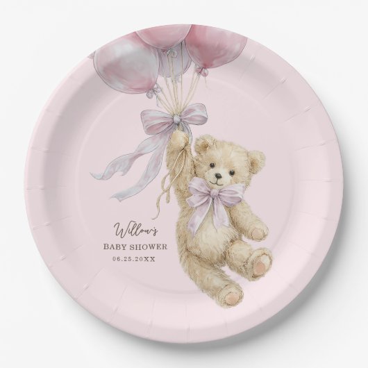 Teddy Bear Balloons Baby Shower Paper Plates ペーパープレート (正面)