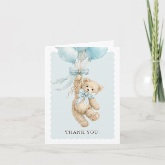 Teddy Bear Balloons Baby Shower Thank You Cards カード (正面)