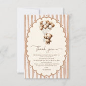 Teddy Bear Balloons Brown Stripes Birthday サンキューカード (正面)
