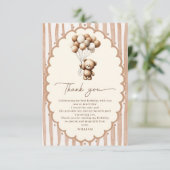 Teddy Bear Balloons Brown Stripes Birthday サンキューカード (スタンド正面)