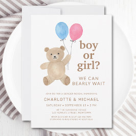 Teddy Bear Balloons Gender Reveal 招待状