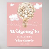 Teddy Bear Balloons Girl Baby Shower Welcome ポスター (正面)