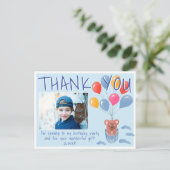 Teddy Bear Balloons Kids写真誕生日ありがとう ポストカード (スタンド正面)