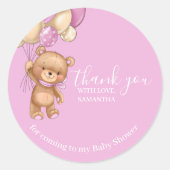 Teddy Bear Balloons PInkありがとう ラウンドシール (正面)