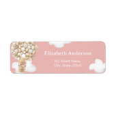 Teddy Bear Balloons Pink Baby Shower Label ラベル (正面)