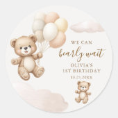 Teddy Bear Balloons We Can Bearly Wait ラウンドシール (正面)