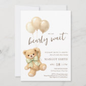 Teddy Bear Balloons We Can Bearly Wait Baby Shower 招待状 (正面)