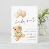 Teddy Bear Balloons We Can Bearly Wait Baby Shower 招待状 (スタンド正面)