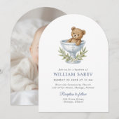Teddy Bear Baptism White Arch Invitation 招待状 (正面/裏面)