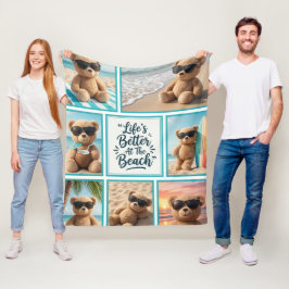 Teddy Bear Beach Blanket, Cute Bear Sunglasses  フリースブランケット