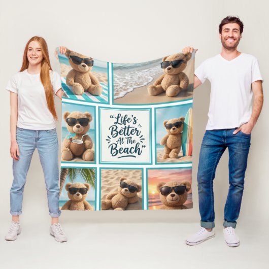 Teddy Bear Beach Blanket, Cute Bear Sunglasses  フリースブランケット (インサイチュ)