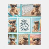 Teddy Bear Beach Blanket, Cute Bear Sunglasses  フリースブランケット (正面)