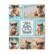 Teddy Bear Beach Blanket, Cute Bear Sunglasses 