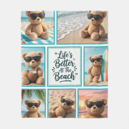 Teddy Bear Beach Blanket, Cute Bear Sunglasses  フリースブランケット