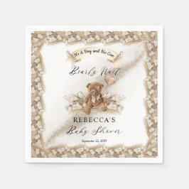 Teddy Bear Bearly待つことができGreige Boy Baby Shower スタンダードカクテルナプキン