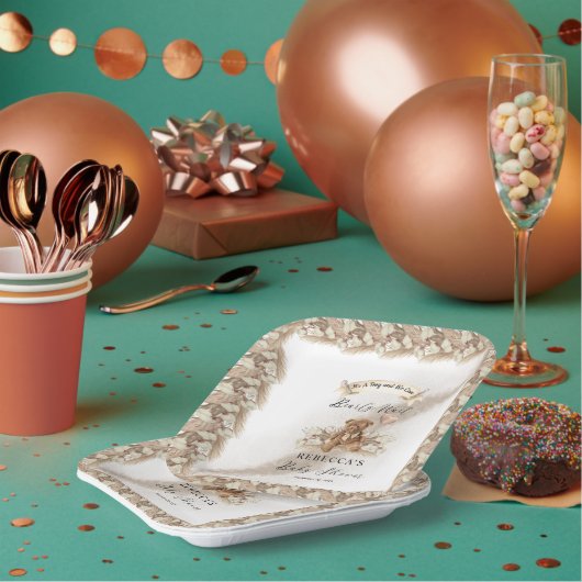 Teddy Bear Bearly待つことができGreige Boy Baby Shower ペーパープレート (複数)