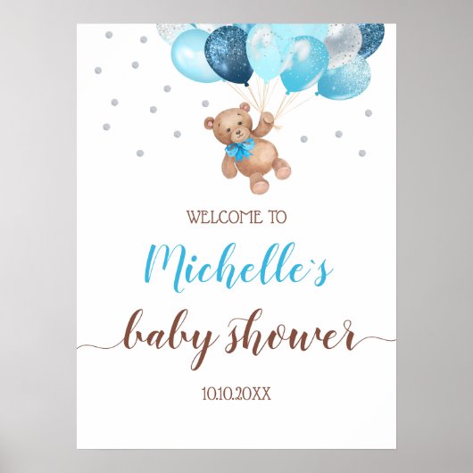 Teddy Bear Bearly Wait Welcome Baby Shower Poster ポスター (正面)