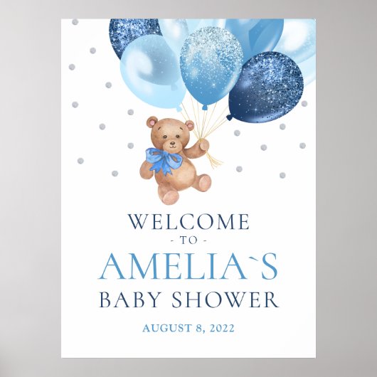 Teddy Bear Bearly Wait Welcome Baby Shower Poster ポスター (正面)