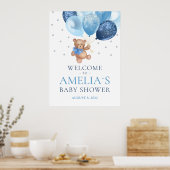 Teddy Bear Bearly Wait Welcome Baby Shower Poster ポスター (キッチン)
