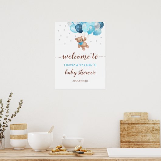 Teddy Bear Bearly Wait Welcome Baby Shower Poster ポスター (キッチン)