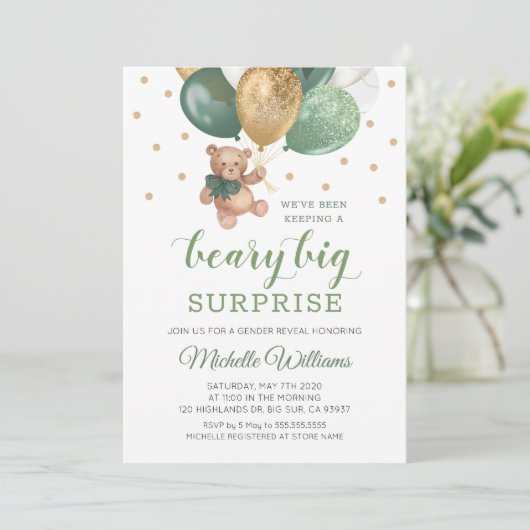 Teddy Bear Beary大きな驚きのジェンダーがInvitaを明らかにする 招待状 (スタンド正面)