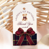 Teddy Bear Beary 1st Birthday Bow Plaid Thank you ギフトタグ