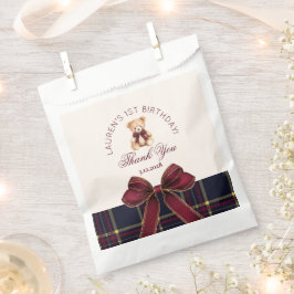 Teddy Bear Beary 1st Birthday Bow Plaid Thank you フェイバーバッグ